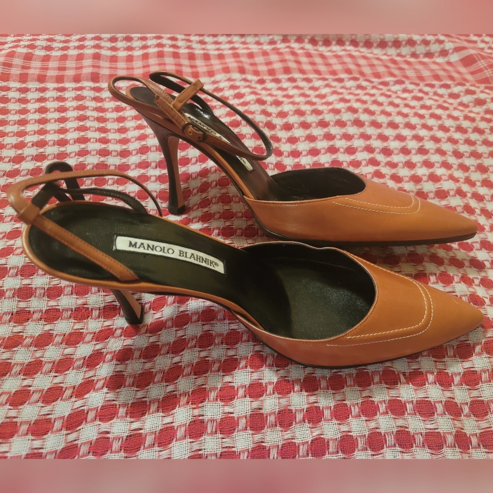 Manolo Blahnik Brown Leather Strappy Heels Size 37.5 - Picture 5 of 15